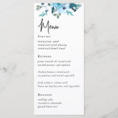Elegant stoffig blauwe witte bloemen trouwmenu menu (Voorkant)