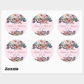 Elegant Stoffig Perzik Roze Blauw Bloemen Bruiloft Ronde Sticker (Vel)
