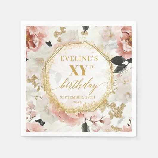 Elegant stoffig Roos 80 Verjaardag servetten Custo (Voorkant)