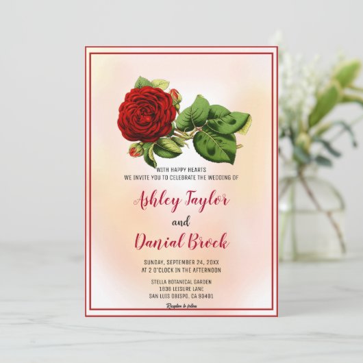 Elegant stoffig roos bloedig roze bloem bruiloft kaart (Staand voorkant)