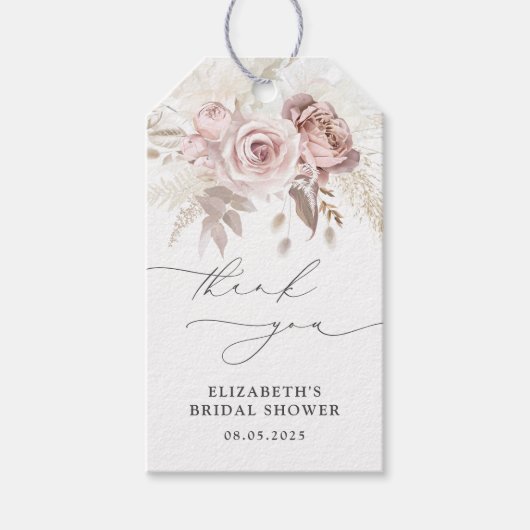 Elegant Stoffig Roos Bloemen Vrijgezellenfeest Fav Cadeaulabel (Voorkant)