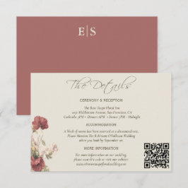 Elegant stoffig Roos bloemenbruiloft De details Informatiekaartje