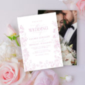 Elegant stoffig Roos Chinoiserie Fotobruiloft Kaart