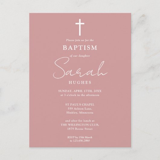 Elegant stoffig Roos doopuitnodiging Briefkaart (Voorkant)