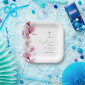 Elegant stoffig Roos Doorzichtige Bloemdoop Papieren Bordje (Feest)