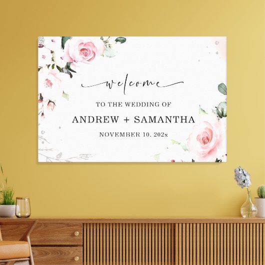 Elegant stoffig roos en grijs bruiloft decor canvas afdruk (Insitu (Woonkamer))