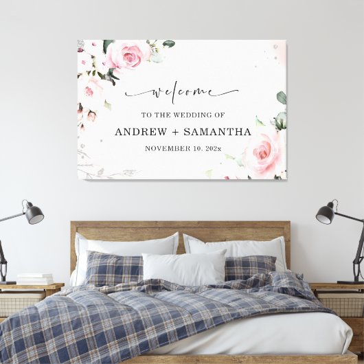 Elegant stoffig roos en grijs bruiloft decor canvas afdruk (Insitu (Slaapkamer))