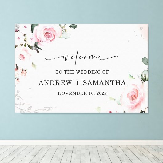 Elegant stoffig roos en grijs bruiloft decor canvas afdruk (Insitu (Houten vloer))