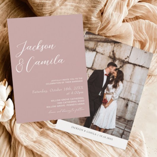 Elegant stoffig Roos foto bruiloft Kaart