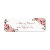 Elegant Stoffig Roos Hydrangea Trouwadres Etiket (Voorkant)