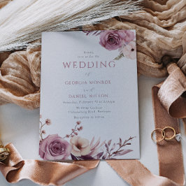 Elegant stoffig Roos Mauve Bloemenbruiloft Kaart