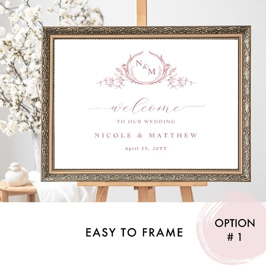 Elegant stoffig Roos Monogram bruiloft welkom teke Poster