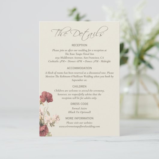 Elegant stoffig Roos monogrammed bruiloft De detai Informatiekaartje (Staand voorkant)