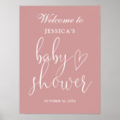 Elegant stoffig Roos Roze Baby shower Welkomstbord Poster (Voorkant)