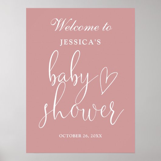 Elegant stoffig Roos Roze Baby shower Welkomstbord Poster (Voorkant)