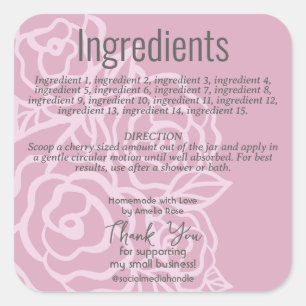 Elegant Stoffig Roos Roze Bloemen Ingrediënt Label