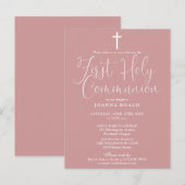 Elegant stoffig Roos Roze Eerste Heilige Communie Briefkaart (Voorkant / Achterkant)