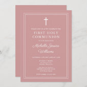 Elegant stoffig Roos Roze Eerste Heilige Communie Kaart (Voorkant / Achterkant)