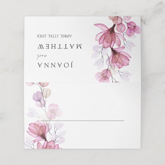 Elegant stoffig Roos Transparant Bloemen Huwelijk Plaatskaartje (Buitenkant ongevouwen)