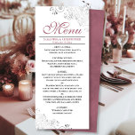 Elegant Stoffig Roos Zilver Swirls op Witte Bruilo Menu<br><div class="desc">Dit prachtige menu zal wat stijl toevoegen aan uw huwelijksreceptie. Het heeft een prachtig ontwerp met zilvergrijze faux folie krullen en wervelingen op een klassieke witte achtergrond, met stoffig roos of mauve roze gekleurde tekst en een gemarmerde achterkant. Er is ruimte voor de namen van het paar en de trouwdatum,...</div>