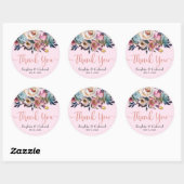 Elegant Stoffig Roze Blauw Bloemen Bruiloft Dank u Ronde Sticker (Vel)