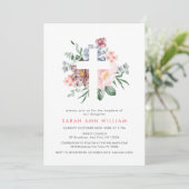 Elegant Stoffig Roze Bloemen Eucalyptus Cross Doop Kaart (Staand voorkant)