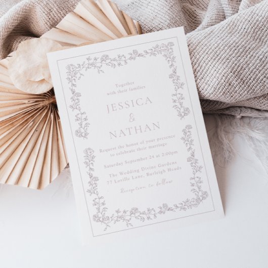  Elegant Stoffig Roze Bloemen Lijst Wedding Kaart