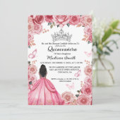 Elegant Stoffig Roze Bloemen Vlinder Quinceanera Kaart (Staand voorkant)