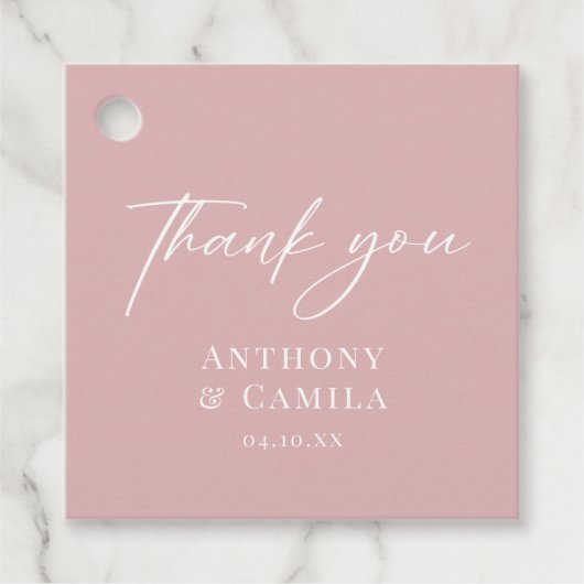 Elegant Stoffig Roze Bruiloft Bedankjes Labels (Voorkant)