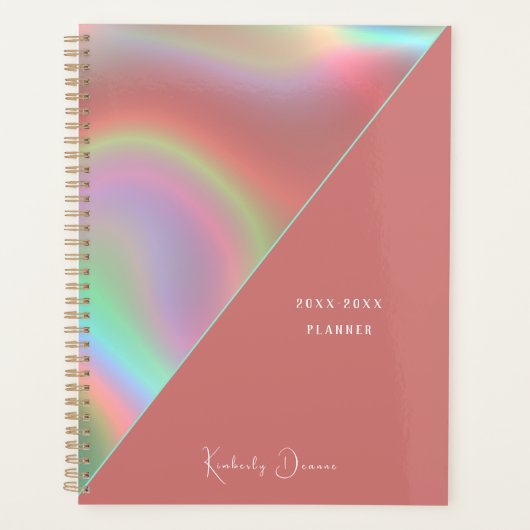 Elegant stoffig roze holografisch planner (Voorkant)