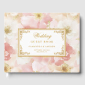 Elegant stoffig roze ivoor bloemen bruiloft gasten gastenboek (Voorkant)