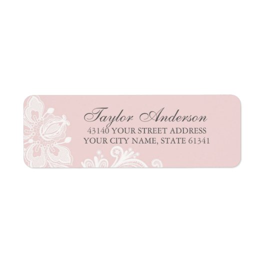 Elegant Stoffig Roze Kant Retouradres Label (Voorkant)
