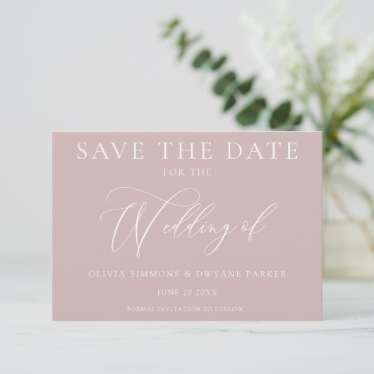 Elegant stoffig roze moderne bruiloft save the date (Staand voorkant)