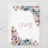 Elegant Stoffig Roze Perzik Blauw Bloemen Bruiloft Kaart (Achterkant)