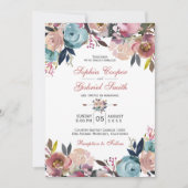 Elegant Stoffig Roze Perzik Blauw Bloemen Bruiloft Kaart (Voorkant)