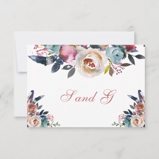 Elegant Stoffig Roze Perzik Blauw Bloemen Bruiloft RSVP Kaartje (Achterkant)