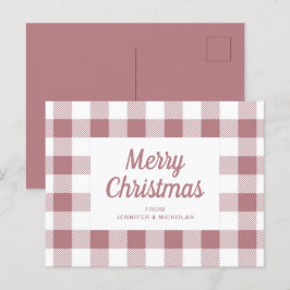 Elegant Stoffig Roze Plaid Vrolijk Kerstfeest Briefkaart