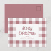 Elegant Stoffig Roze Plaid Vrolijk Kerstfeest Briefkaart (Voorkant / Achterkant)