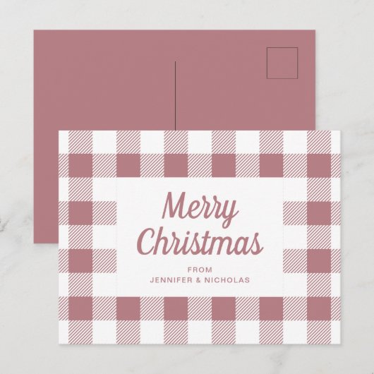 Elegant Stoffig Roze Plaid Vrolijk Kerstfeest Briefkaart (Voorkant / Achterkant)