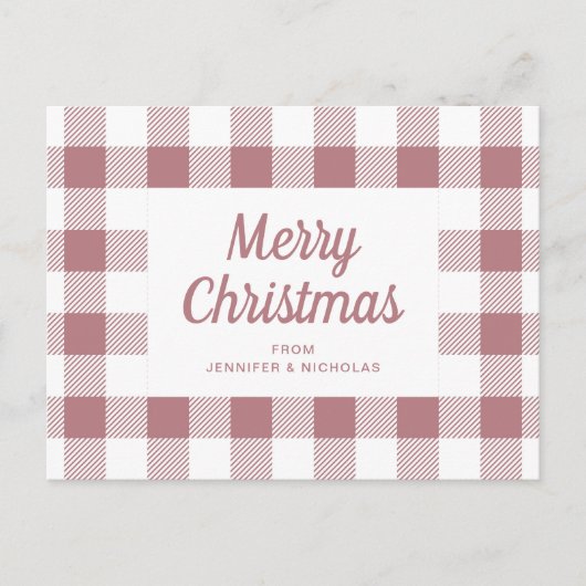 Elegant Stoffig Roze Plaid Vrolijk Kerstfeest Briefkaart (Voorkant)