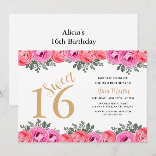 Elegant Stoffig Roze Rose Flora Goud Zoet 16 Kaart (Voorkant / Achterkant)