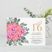 Elegant Stoffig Roze Roze Groen Goud Zoet 16 Kaart (Staand voorkant)