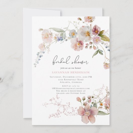 Elegant Stoffig Roze Tuin Bloemen Vrijgezellenfees Kaart (Voorkant)