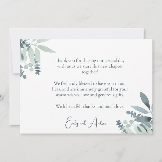 Elegant stoffig salie groen Waterverf groen Bedankkaart (Achterkant)