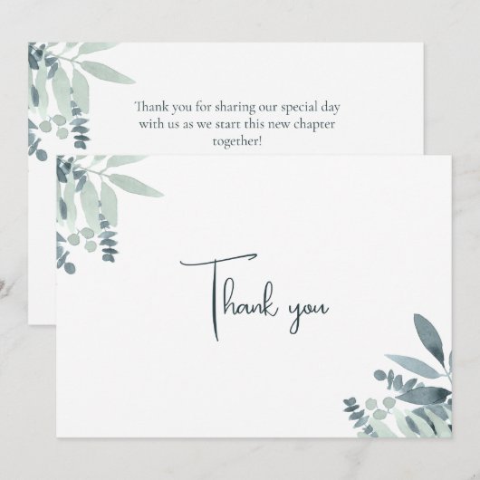 Elegant stoffig salie groen Waterverf groen Bedankkaart (Voorkant / Achterkant)