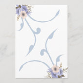 Elegant stoffige lichtblauwe en paarse bruiloft menu (Achterkant)