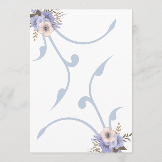 Elegant stoffige lichtblauwe en paarse bruiloft menu (Achterkant)