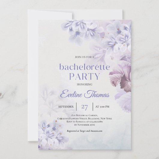 Elegant stoffige paarse bronbloemen bachelorette kaart (Voorkant)