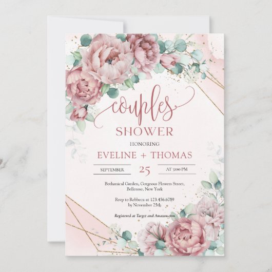 Elegant stoffige roze pinda's rozen paren douchen kaart (Voorkant)