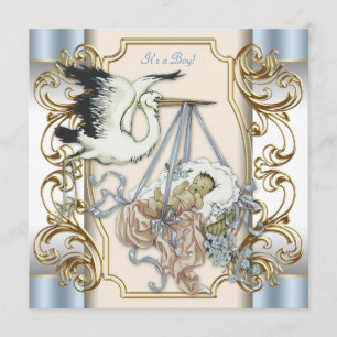 Elegant Stork Baby Boy Shower Kaart